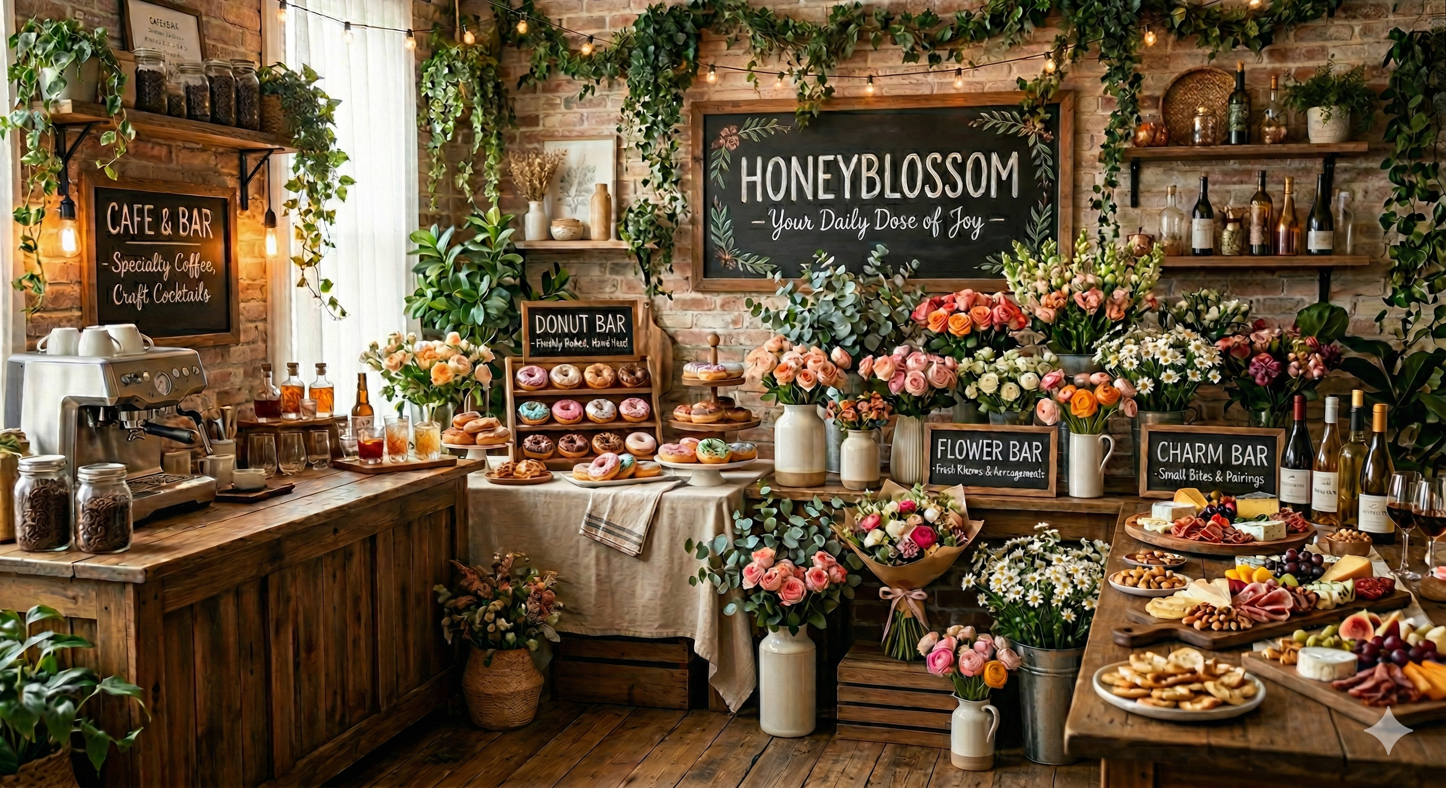 Honey Blossom NJ Artisan Workshop — Featuring Café, Donut, Flower, and Charm Bars